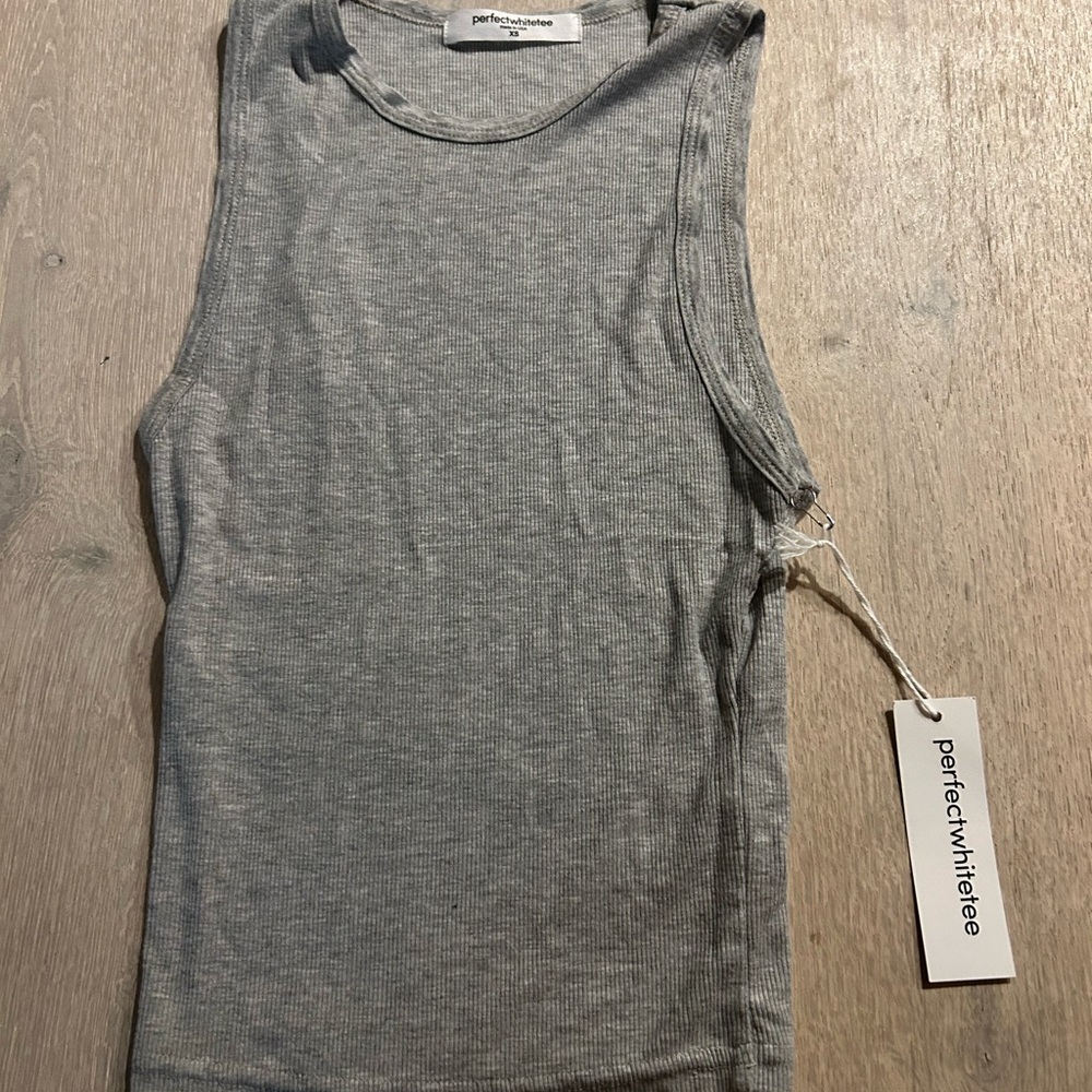 Perfectwhitetee Light Gray Ribbed Tank